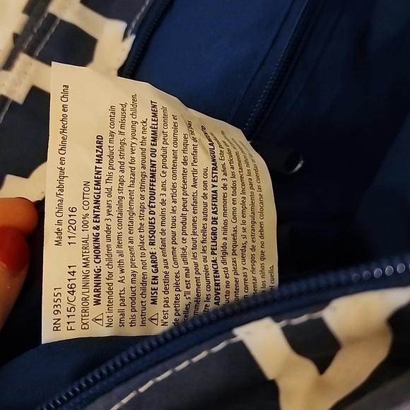 Nwot Emma and Chloe tote blue/white lattice  retro colors preppy zip pockets - Picture 8 of 11